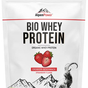 AlpenPower BIO WHEY Protein Erdbeere 1 kg - 100% natürliche Zutaten & ohne Zusatzstoffe - Hochwertiges CFM Eiweiß-Pulver aus bester Bio-Alpenmilch