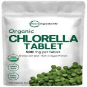 Organic Chlorella Tablets 500mg Per Tablet 720 Tabs (360 Grams) 4 Months Supply