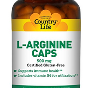 Country Life L-Arginine Caps with Vitamin B-6, 500mg, 200 Vegan Capsules, Certified Gluten Free, Certified Vegan