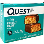2 Set - Crispy Chocolate Coconut Flavor,1.94 oz (55g) each. NET WT 7.76 oz (220g). Quest Hero Protein Bar 4 Count 2 Set 4 Count (Pack of 1)