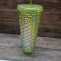 Iridescent Studded Jeweled Plastic Tumbler with Straw 26oz Green mainstay New