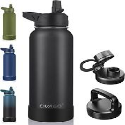 CIVAGO 40 oz Insulated Water Bottle With Straw, Stainless Steel 40 oz, Black