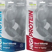 High Protein - Original Biltong and Hot ‘N’ Spicy Beef Biltong, 50G Pack of 10 H