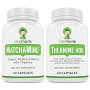 Zen Focus Bundle - Organic Matcha Capsules Enhanced with Theanine and Theobromine & Extra Strength L-Theanine Supplement