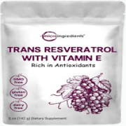 Pure Trans-Resveratrol Powder with Natural Vitamin E, 5 oz, Antioxidant & Vegan