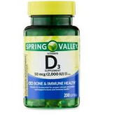 Spring Valley Vitamin D3 Supplement 50 mcg 2,000 IU 200 Count Softgels