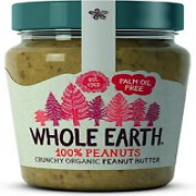 Whole Earth Organic Crunchy Peanut Butter, 6 x 227 g Jars, 100% nuts, Unsalted,