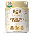 KOS Plant Based Protein Powder, Vanilla USDA Organic - Low Carb Pea Protein Blend, Vegan Superfood Rich in Vitamins & Minerals - Keto, Soy, Dairy Free - Meal Replacement for Women & Men - 10 Servings