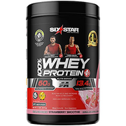 Six Star Whey Protein Plus Powder + Immune Support, Isolate & Peptides + Muscle Builder for Gain & Recovery, Strawberry, 32 Oz