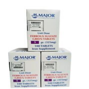 Major Ferrous Sulfate Green Iron Supplement 325mg 3 Boxes. Exp 03/2026,11/2026