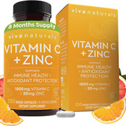 Viva Naturals Vitamin C 1000mg + Zinc 20mg Supplement, 250 Capsules, Immune