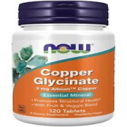NOW, Copper Glycinate with 3mg Albion Copper,Promotes Structural Health 120TabS