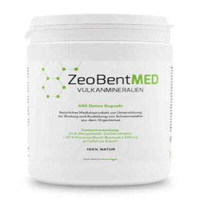 ZeoBent MED 600 Detox-Kapseln, Medizinprodukt, hochdosiert, hochwirksam ultrafein 9µm, Apothekenqualität, Entgiftung von Schwermetallen, 100% Zeolith-Klinoptilolith, Zeolith Bentonit