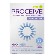 Proceive® MAX Men- Fertility Supplement for Conception - Vitamins & Minerals for Men Trying to Conceive - Selenium, Zinc, Co Q10, Vitamin D - 30 Sachets (1 Month Supply) - Vegan