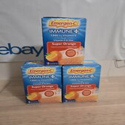 (3) Emergen-C Immune Plus 1000mg Vitamin C, Super Orange, 10 Packets Each