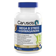 Carusos Mega B Stress + Ashwagandha 60 Tablets Relieves Mild Anxiety & Stress