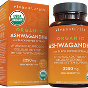 Viva Naturals Organic Ashwagandha Supplement with Black Pepper 2250mg 90 Tablets