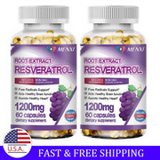 2X 1200MG Resveratrol Maximum Strength Natural AntiAging Antioxidant 60 Capsules