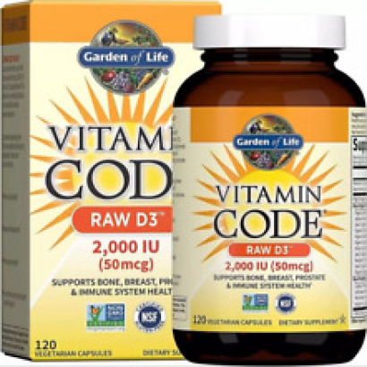 Garden of Life D3 - Vitamin Code Raw D3 2000 IU, 120 Veg Capsules Exp 12-2024