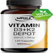 Vitamin D3 K2 Depot 120 Kapseln Hochdosiert 5.000 IE Vitamin D3 + 200 Μg K2