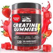 KP Creatine Monohydrate Gummies Strawberry for Men & Women, 100% Creatine Strawberry Gummies, 5g per Serving + Vegan, Sugar Free + Strength, Energy, Muscle & Booty Gain - 120 Count