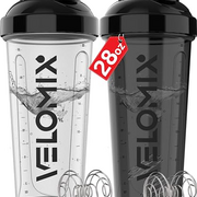 VELOMIX -2 Pack- 28 oz Protein Shaker Bottles for Protein Mixes - 2x Wire Whisk | Leak Proof Shaker Cups for Protein Shakes | Protein Shaker Bottle Pack | Shakers for Protein Shakes