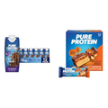 Pure Protein Chocolate Protein Shake, 30g Protein, 12 Pack and Pure Protein Bars, 20g Protein, Chocolate Peanut Caramel, 12 Count