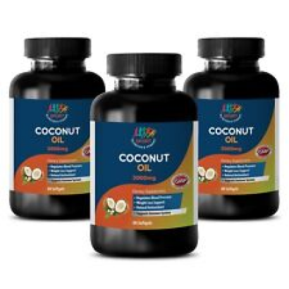 (3 Bottle) Coconut Oil Extra Virgin 3000mg Medium Chain Fatty Acids 60 Softgels