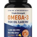 Triple Strength Omega 3 Fish Oil | 3600 mg EPA & DHA | Over 2100mg of Omega...