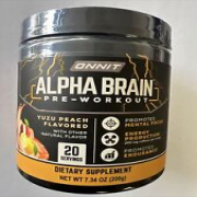ONNIT Alpha Brain Pre-Workout Powder  7.34oz Yuzu Peach 20 Servings Exp 05-2025