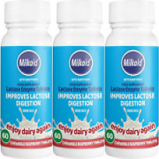 3 Pack - Milkaid Lactase Enzyme Chewable Tablets for Lactose Intolerance Relief