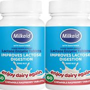 2 Pack - Milkaid Lactase Enzyme Chewable Tablets for Lactose Intolerance Relief
