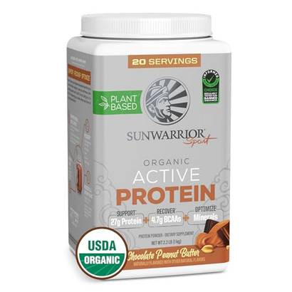Vegan Protein Powder Plant-Based USDA Organic BCAAs | 27g Protein per Serving | Sugar Free, Gluten Free Non-GMO Dairy Free | Peanut Butter Chocolate Flavored, 20 Servings | Active Sport Protein Powder