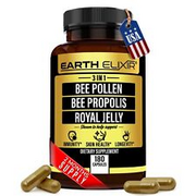 Earth Elixir 3-in-1 Bee Pollen Organic 840mg (180 Caps) W/ 840mg Bee Proplis