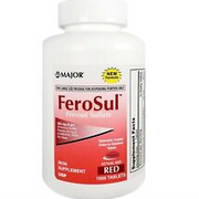 Major FeroSul 325 mg 1000 Tablets Ferrous Sulfate Iron Supplement Red