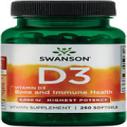 Swanson Highest Potency Vitamin D-3 Softgels, 5,000 IU, 250 Count