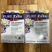 2 Pk Vicks Pure Zzzs Kidz Melatonin+ 60 Chewable Tablets Each EXP 3/25