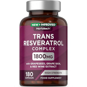Trans Resveratrol Supplement | 1800mg | 180 Capsules | Complex with Grapeseed, Grape Skin, Red Wine Extract and Blueberry | Source of Polyphenols | by Horbaach