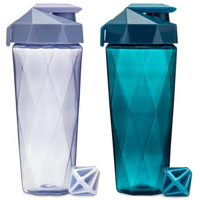 Keelo Bottle Classic & 800 ml Mixer-Shaker-Flasche, Protein-Shaker-Flasche mit Diamant-Rührwerk, Shaker-Becher mit Tragegriff und spülmaschinenfest, 2er-Pack, Blaugrün und Hellblau