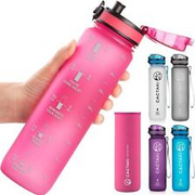 32 oz BPA-Free Tritan Plastic Water Bottle with Time Tracker, Pink Spout
