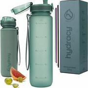 Hydracy Water Bottle with Time Marker -Large BPA Free 32oz, Moonlight Green