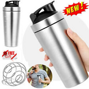 Protein Shaker Flasche Leck-Proof Metall Shaker Cup Edelstahl Protein Mixer