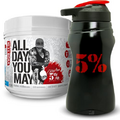 5% Nutrition Rich Piana AllDayYouMay BCAA Powder + Half Gallon Water Bottle with Handle (Bundle) | Premium Intra & Post Workout Amino Acids (Southern Sweet Tea Caffeinated)