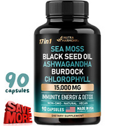 Irish Sea Moss Black Seed Oil, Ashwagandha, Burdock, Chlorophy 90 Vegan Capsules