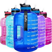 QuiFit Motivational Gallon Water Bottle - with Straw & 1 gallon, QFA7 Blue