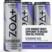 ZOA+ Pre-Workout Energy Drink Supplement- Zero Sugar With B & D Vitamins(12 Pack