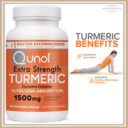 Qunol Turmeric Curcumin Capsules, Extra Strength Supplement, 90 Veggie Capsules