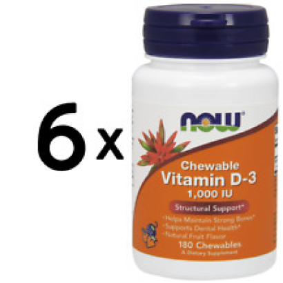 (1080 g, 51,02 EUR/1Kg) 6 x (NOW Foods Vitamin D-3, 1.000 IU (Chewable) - 180 c