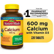 Nature Made Calcium 600 mg with Vitamin D3 Tablets, Dietary Supplement,220 Count