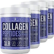 Collagen Powder Premium Peptides Hydrolyzed Anti-Aging Unflavored 1LB 4 Pack
